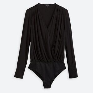 Violets & Roses Black Surplice Knit Bodysuit